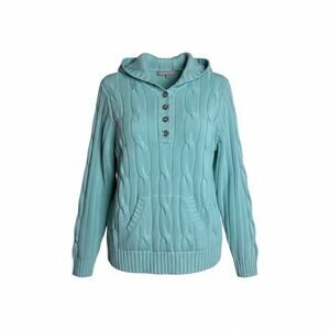 Croft & Barrow Women Mint Green Cable Knit Hood Pull Over Sweater  Sz. Med/Lrg